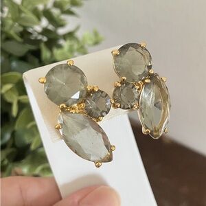 Kate Spade Gold Plate Grey Crystal Rhinestone Cluster Pierced Earrings